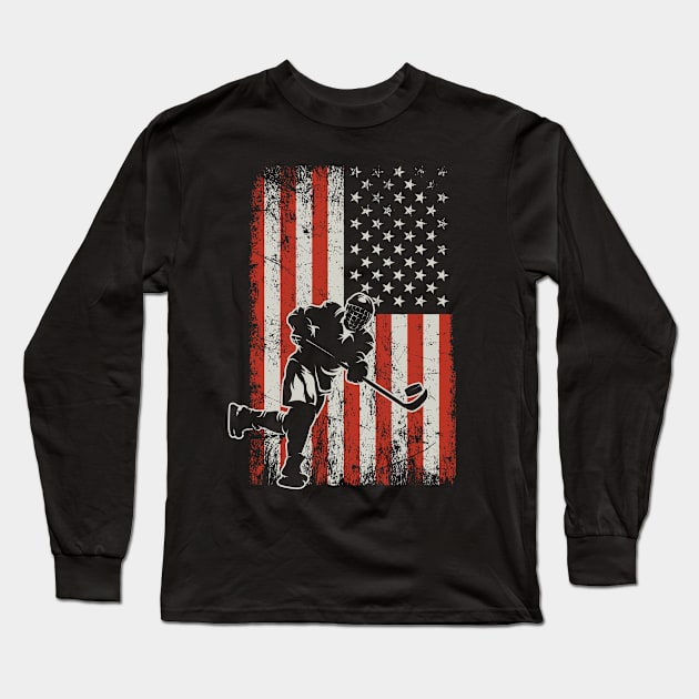 USA Flag Hockey Player Long Sleeve T-Shirt by ryanjaycruz